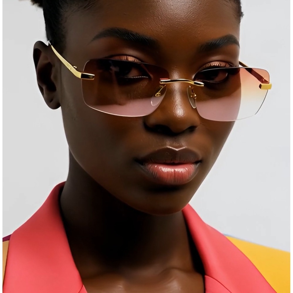 Rimless Gradient Pink Square Sunglasses Gold Frame Women's Fashion Eyewear Gafas